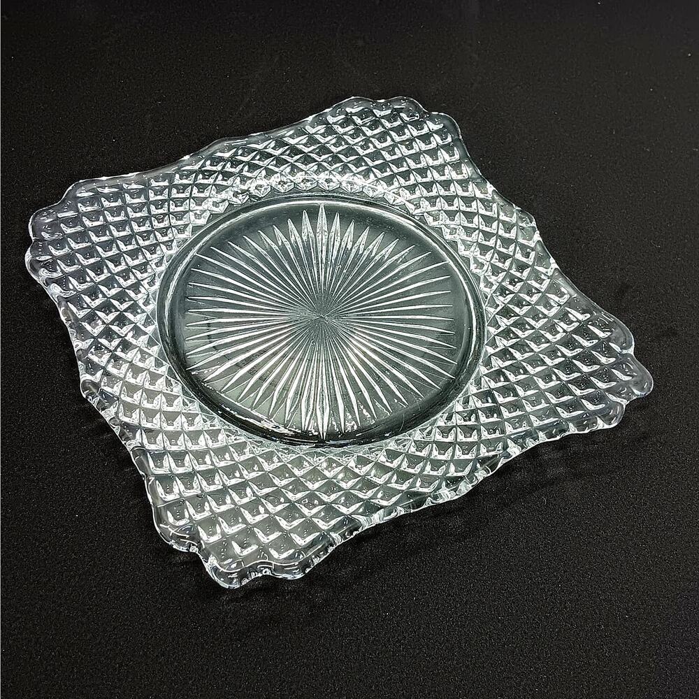 Westmoreland 6" Square Plate English Hobnail Clear Round Base